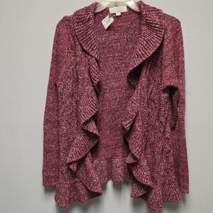 Emily Rose Maroon Ruffle Cardigan